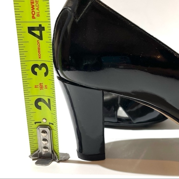 Taryn Rose Black Patent Open Toe Block Heels 36.5 - Picture 11 of 13